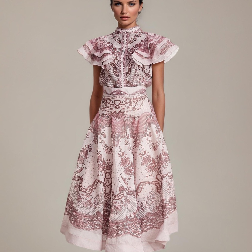 Designer-Style Pink Ruffled Two-Piece Dress Set - Picture 9 of 11